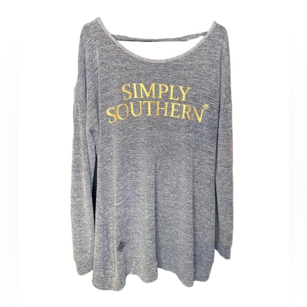 Simply Southern oversized open twist back long sweater gold logo size large